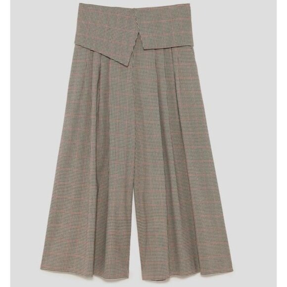 ZARA Woman Sz M Plaid Culottes Skirt Pants Midi Wide Leg High Waist Houndstooth - Picture 2 of 6